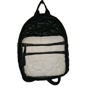 Betsey Johnson Quilted Heart Vegan Leather Backpack Black white w Floral lining